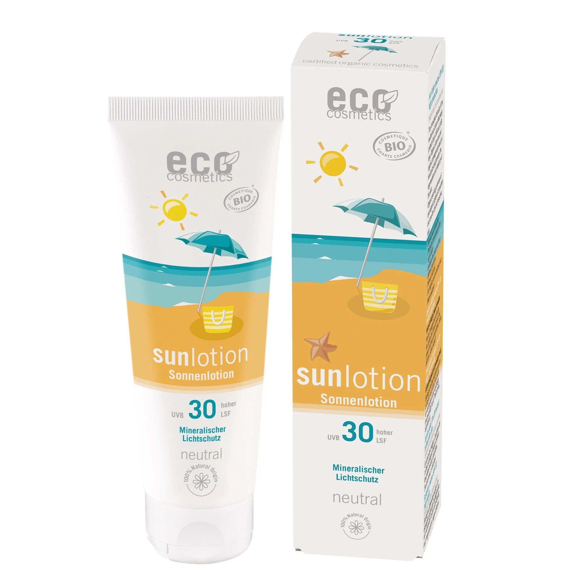 Eco Cosmetics Opaľovacie mlieko Neutral bez parfumácie SPF 30 BIO (125 ml) - s oxidom zinočnatým