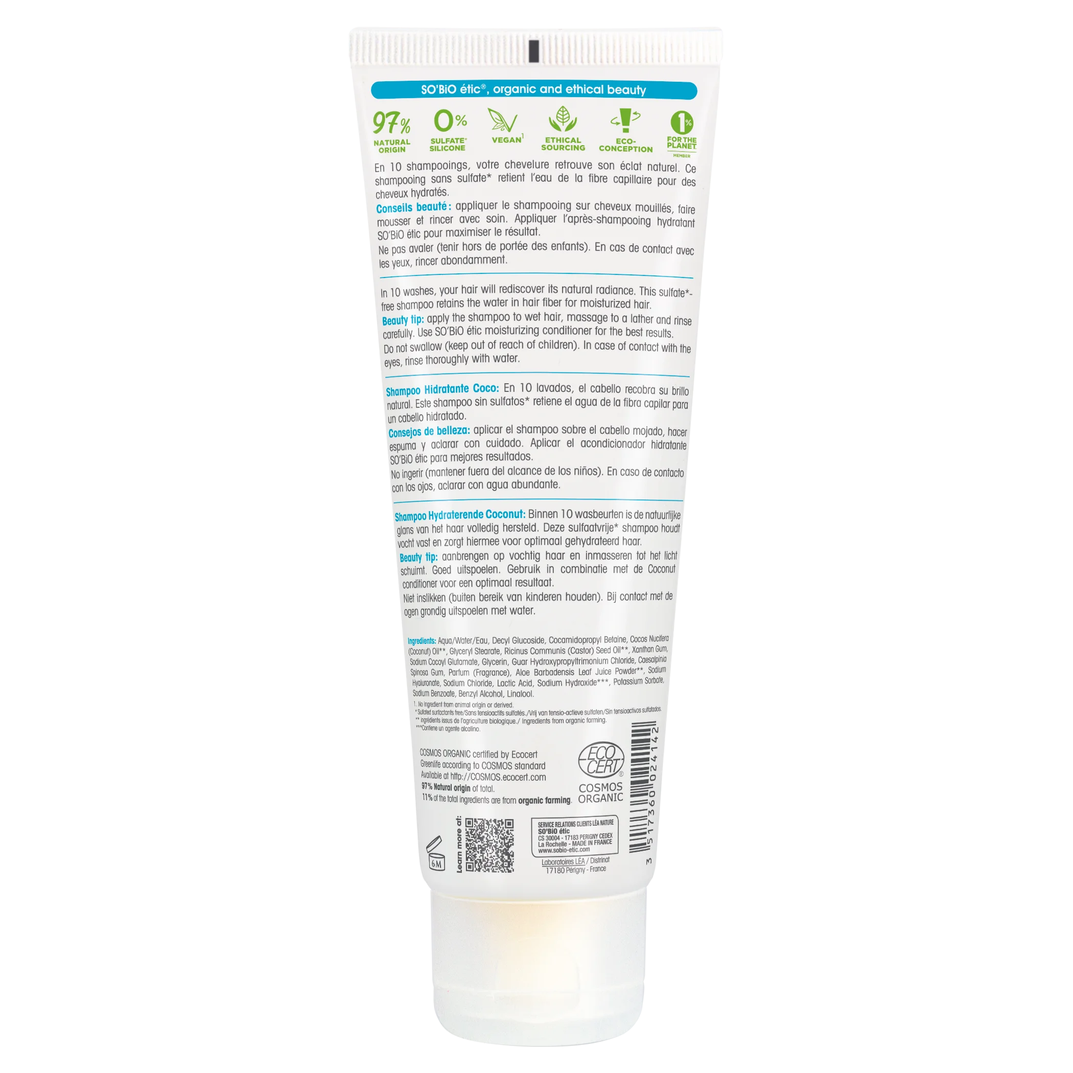 SO’BiO étic Šampón hydratačný kokos a kyselina hyalurónová BIO (250 ml) - pre všetky typy vlasov
