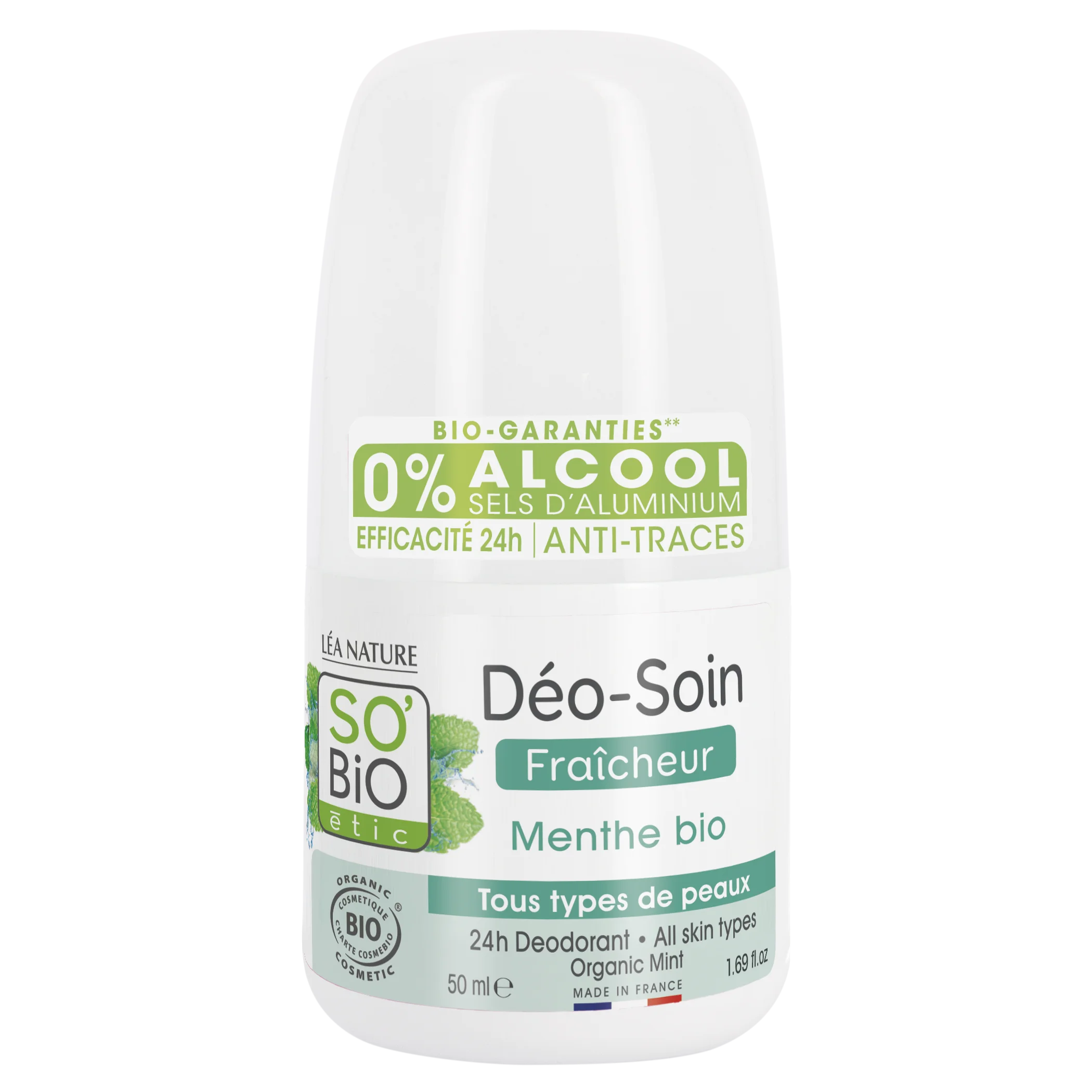 SO’BiO étic Dezodorant roll-on 24h osviežujúci s mätou BIO (50 ml) - účinný až 24 hodín