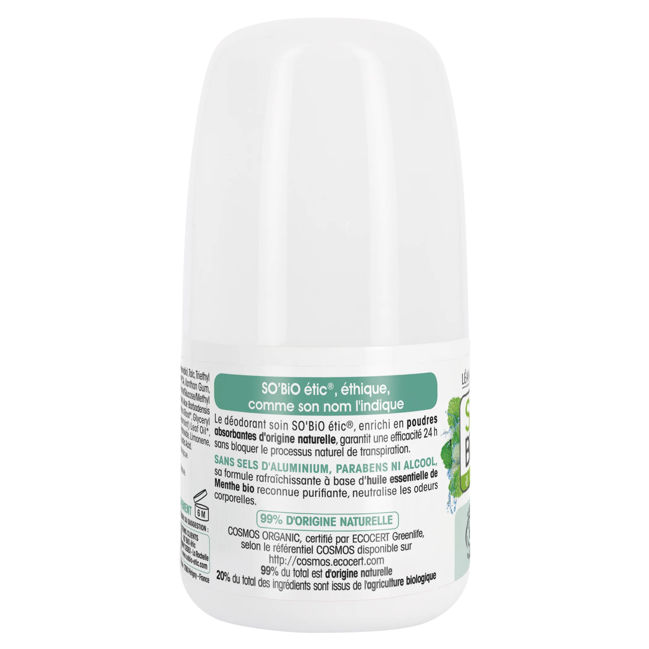 SO’BiO étic Dezodorant roll-on 24h osviežujúci s mätou BIO (50 ml) - účinný až 24 hodín