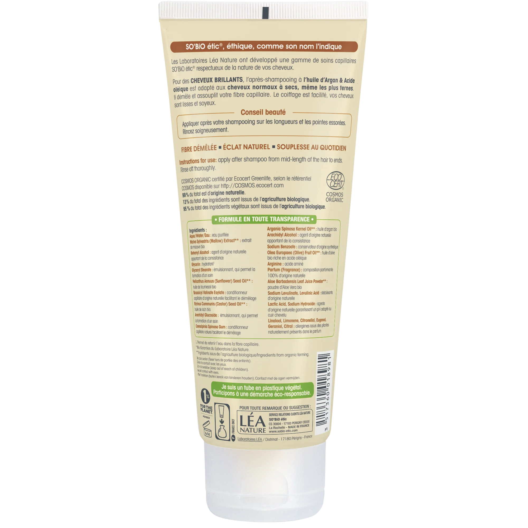 SO’BiO étic Arganový kondicionér pre lesk - pre normálne až suché vlasy BIO (200 ml) - zanecháva vlasy lesklé a hebké