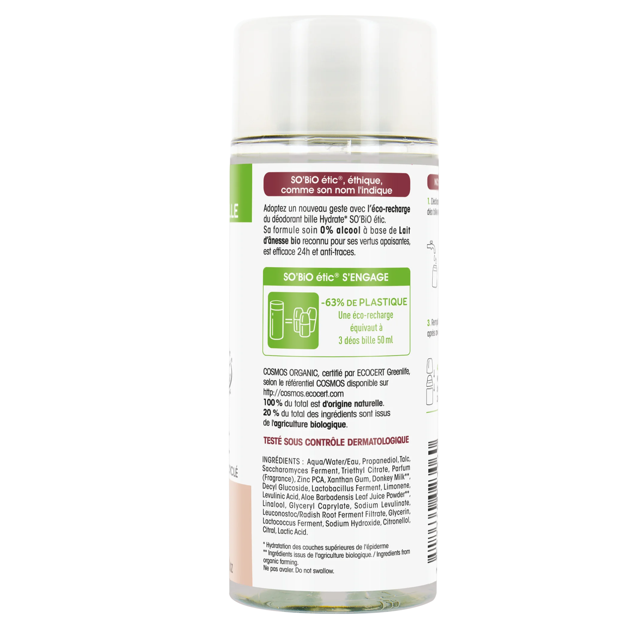 SO’BiO étic Náplň do 24 h hydratačného roll-on dezodorantu s BIO oslím mliekom (150 ml) - jedna náplň nahradí tri roll-ony