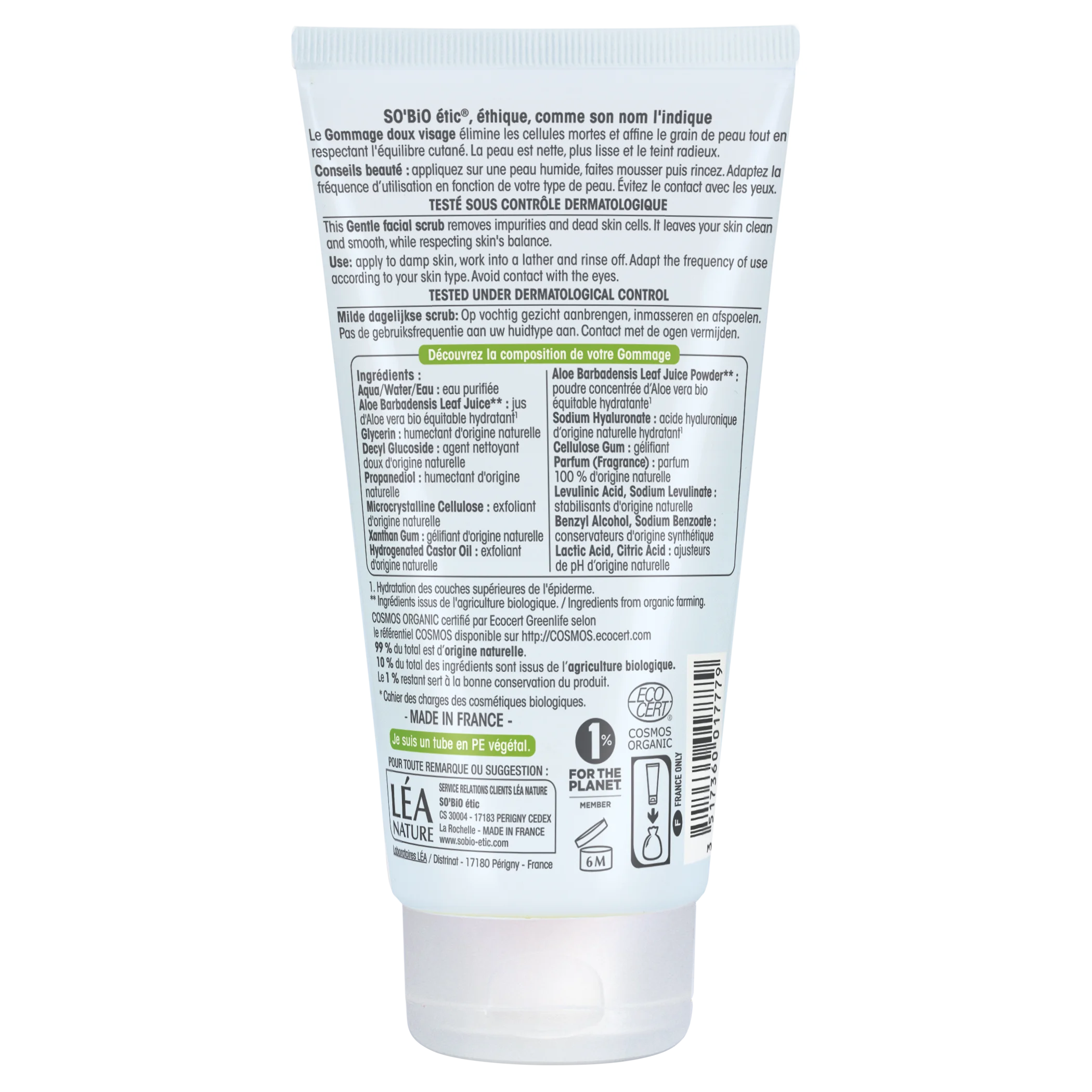 SO’BiO étic Jemný peeling na časté použitie Aloe vera hydratačný BIO (150 ml) - s kyselinou hyalurónovou
