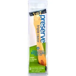 Preserve Trojitý holiaci strojček (vrátane 2 hláv) - tmavo fialový - s 3 čepeľami, vyrobený z recyklovaného plastu